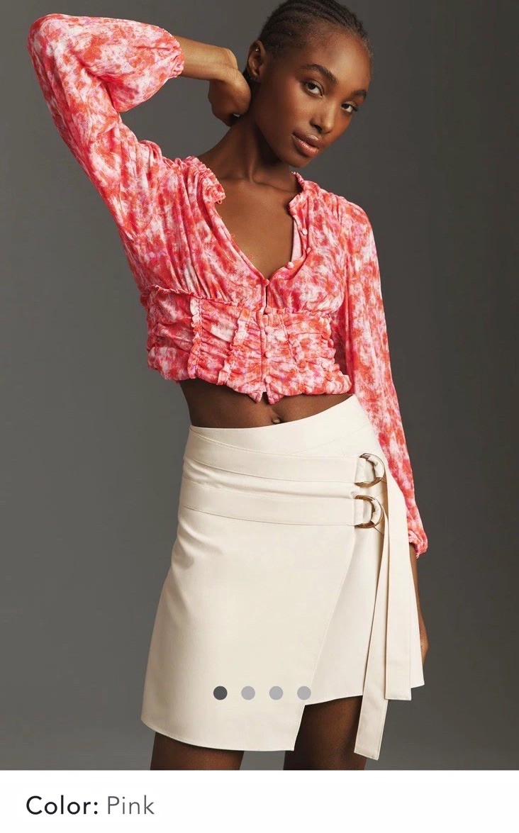 NWT Anthropologie WomenS long Sleeve Cropped Blouse floral Pink XXS