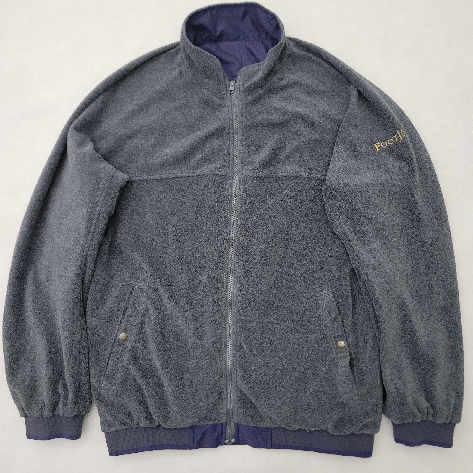 Footjoy Vintage Reversible Jacket Mens Large Fleece Gray Navy Full Zip 