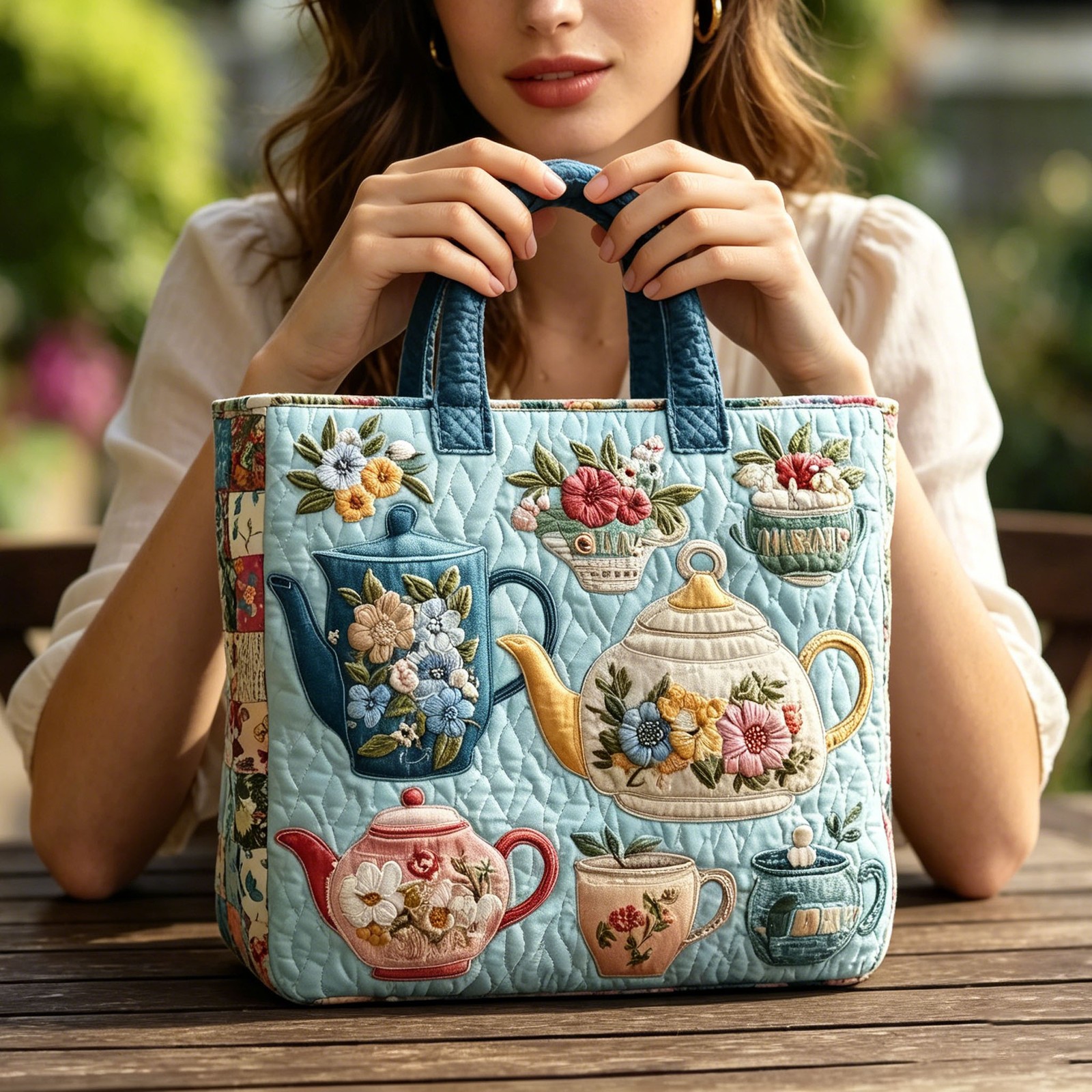 FAXHION large capacity tote bag, quilted tote bag, floral print, botanical print