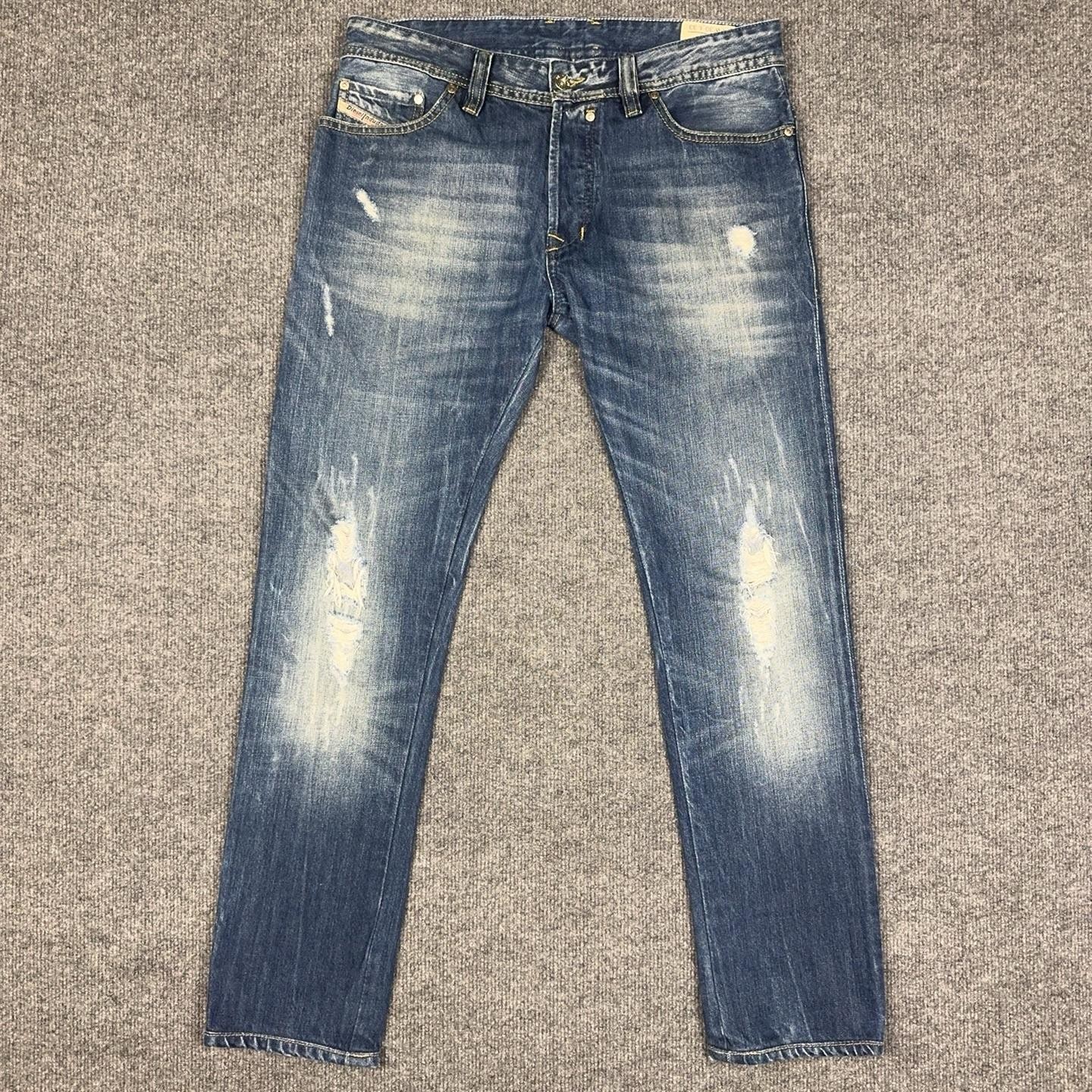 Diesel Safado Jeans Mens 32x30 Blue Medium Wash Slim Straight Distressed Denim