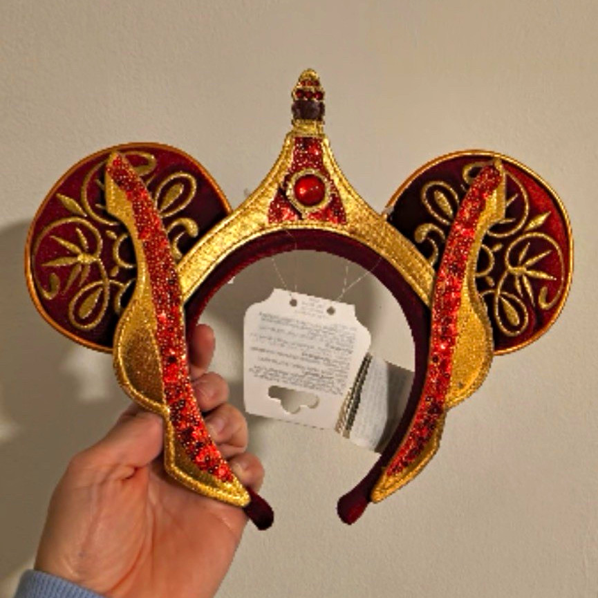 Disney Star Wars Minnie Ears Headband Red/Gold Fabric Embroidered Beaded