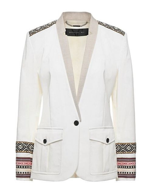Barbara Bui Women\'s Captain\'s Jacket,  Tribal Embroidery, Ivory, 42R, Large