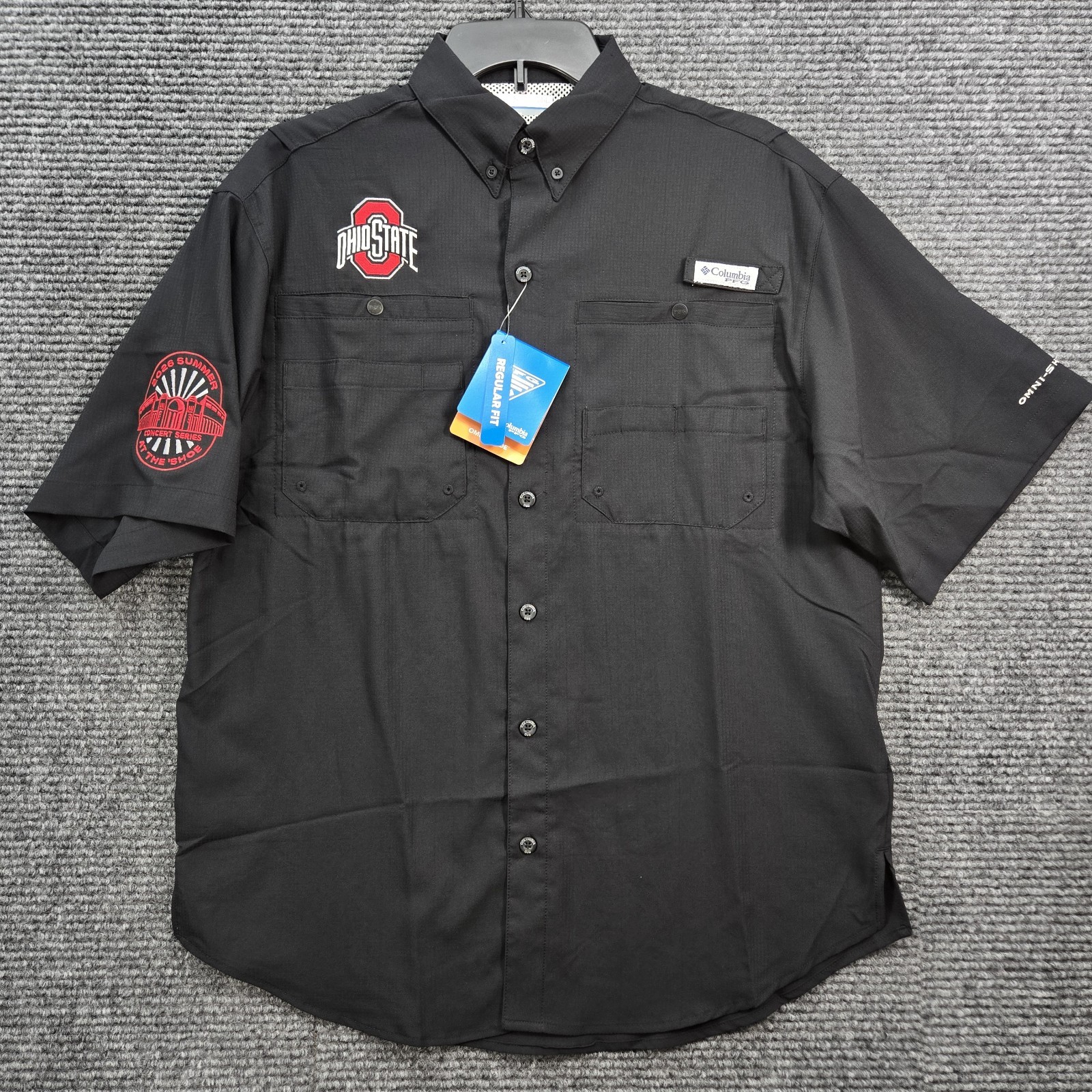 Ohio State Buckeyes Columbia PFG Shirt Mens Small Black Tamiami Ripstop Vent NEW