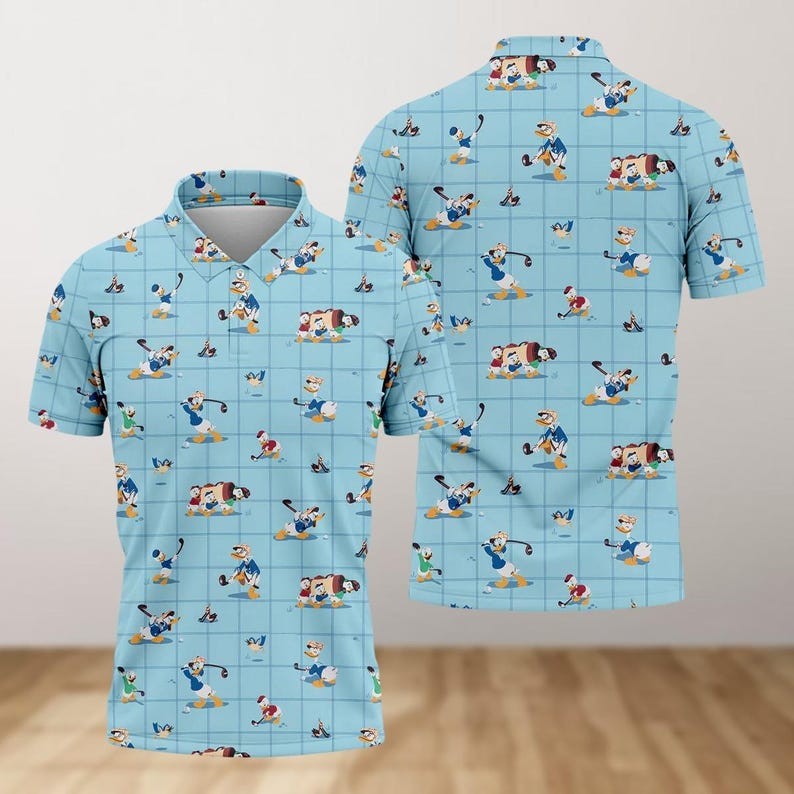 Donald Duck Playing Golf Louie Huey And Dewey Gift For Golfers Polo Shirt