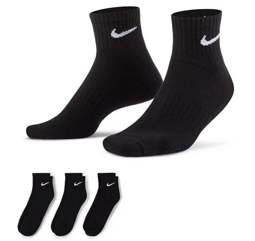 NEW Nike Everyday Cushioned Unisex Adult 3 Pair SX7667-010 Quarter Ankle BLACK