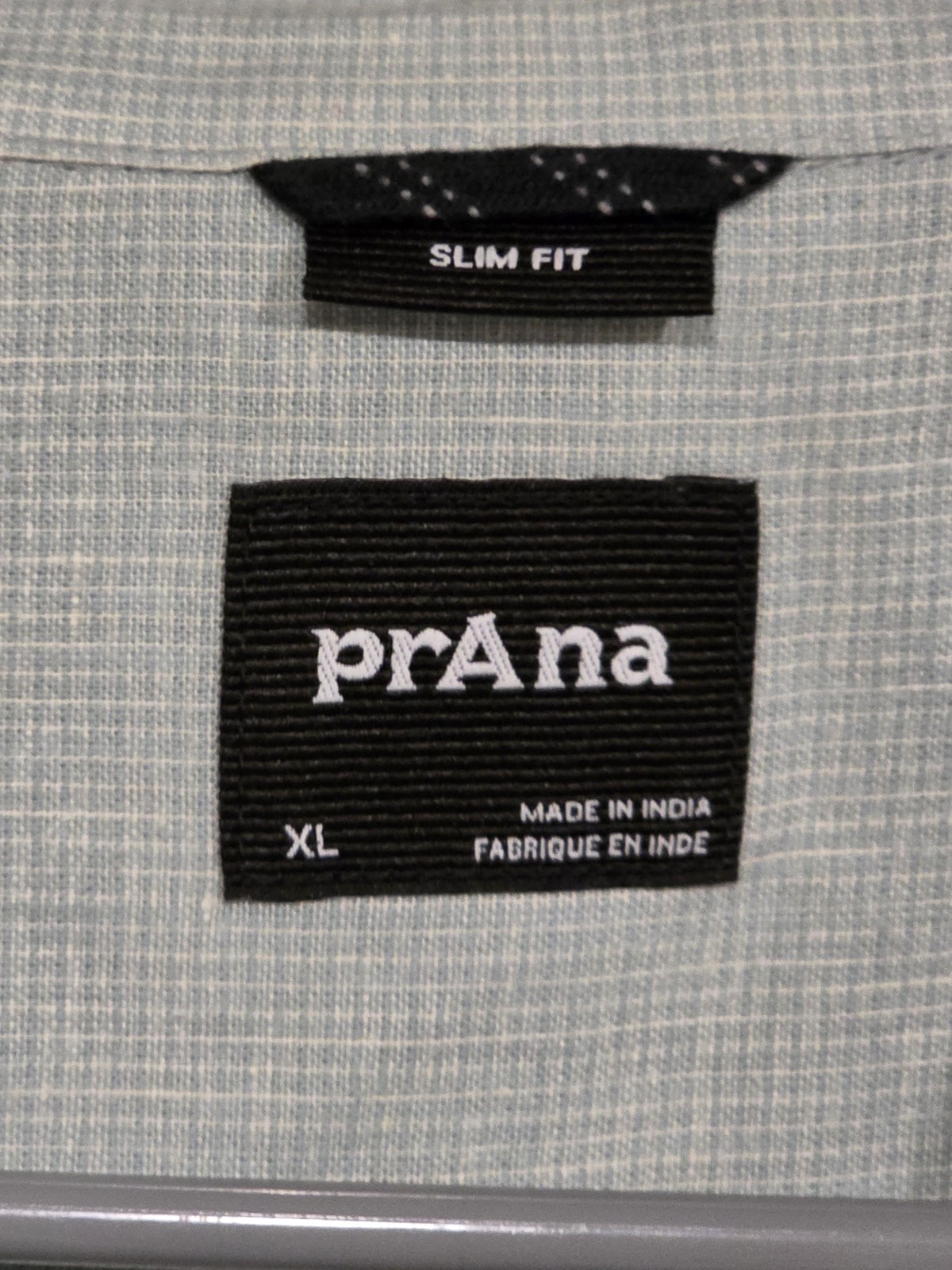 PRANA Shirt Men\'s XL Slim Fit Aqua & White Checks True Hemp Blend Short Sleeve