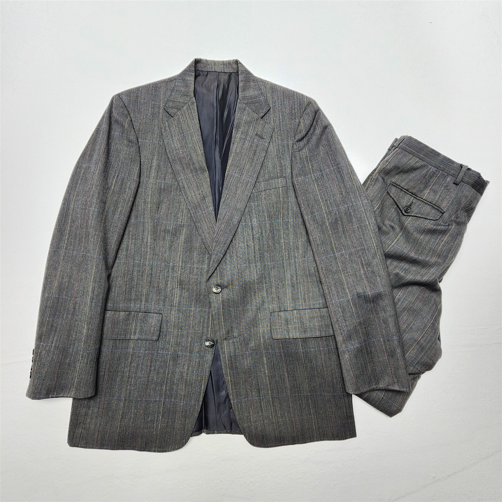 VTG USA MADE Austin Reed 42L 34x34 Gray Birdseye Windowpane Wool Mens Suit