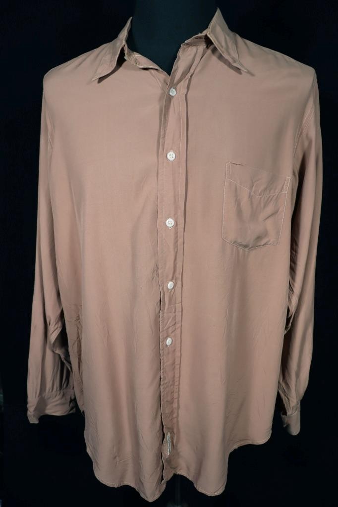 Rare Vintage 1940\'s WWII Era Light  Brown Silky Rayon Shirt Size Med VG Cond