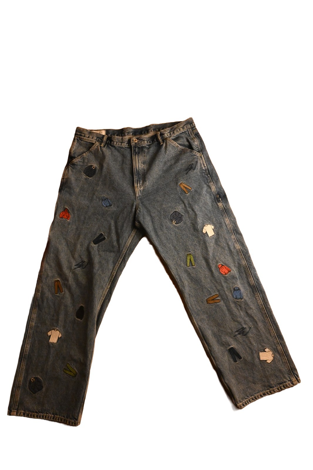 Gap Vintage Acid Wash Denim Carpenter Jeans Hand Embroidered Clothing Art Custom