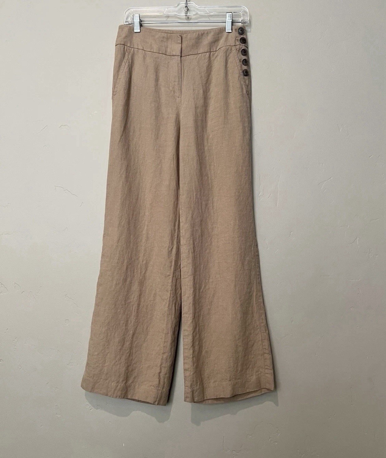 Talbots Greenwich Pants Womens 2 Beige Linen Wide Leg Career Resort Casual