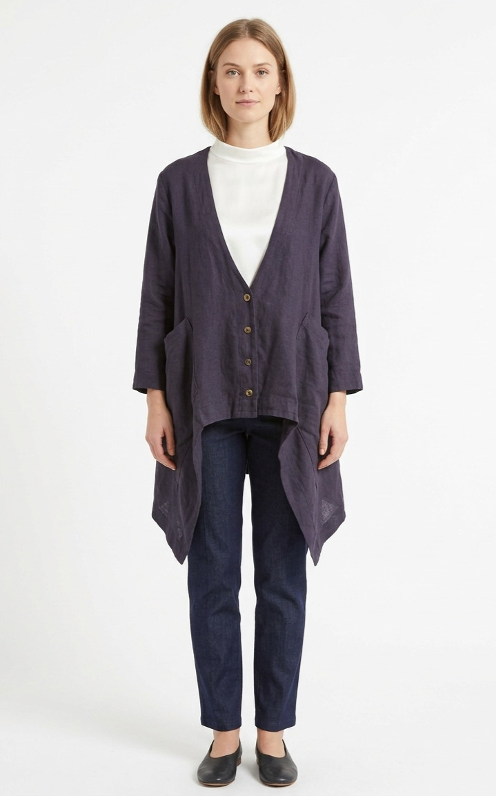 Blue Fish M L Heavy Hemp Cardigan Coat Jacket Indigo Lagenlook Oversized Fairy