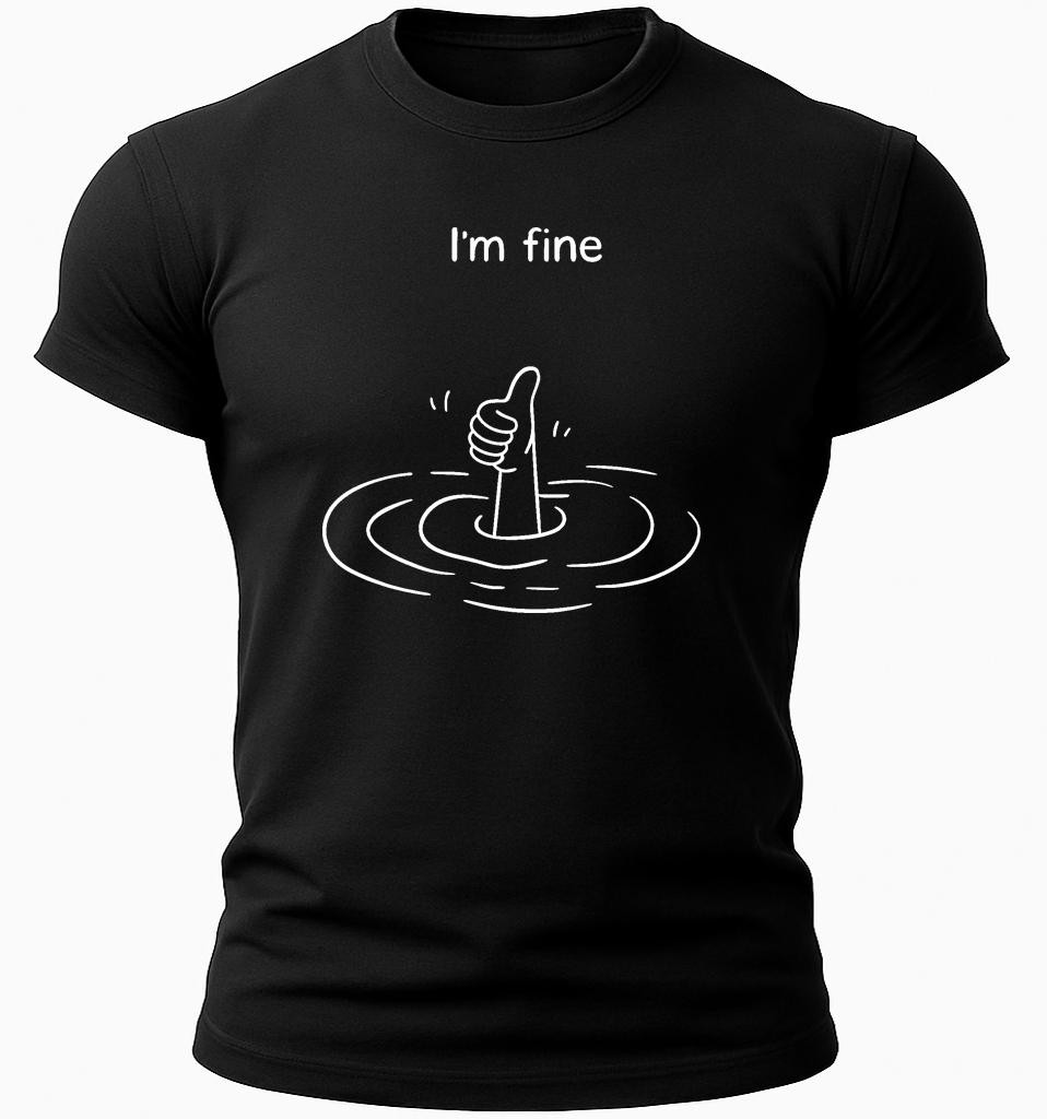 I’m Fine Funny T-Shirt | Sarcastic Humor Shirt | Minimalist Graphic Tee | Dark