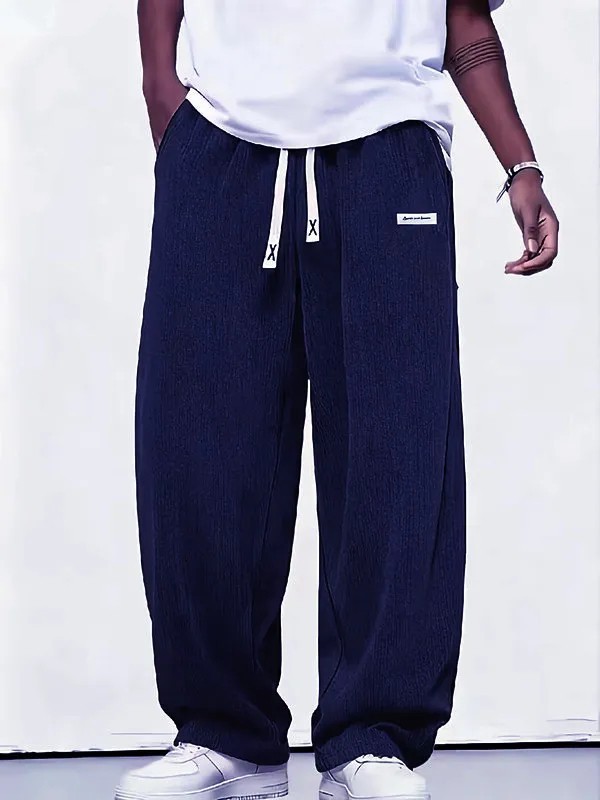 Mens Corduroy Pants Loose Fit Elastic Waist Casual Baggy Trousers Sweatpants