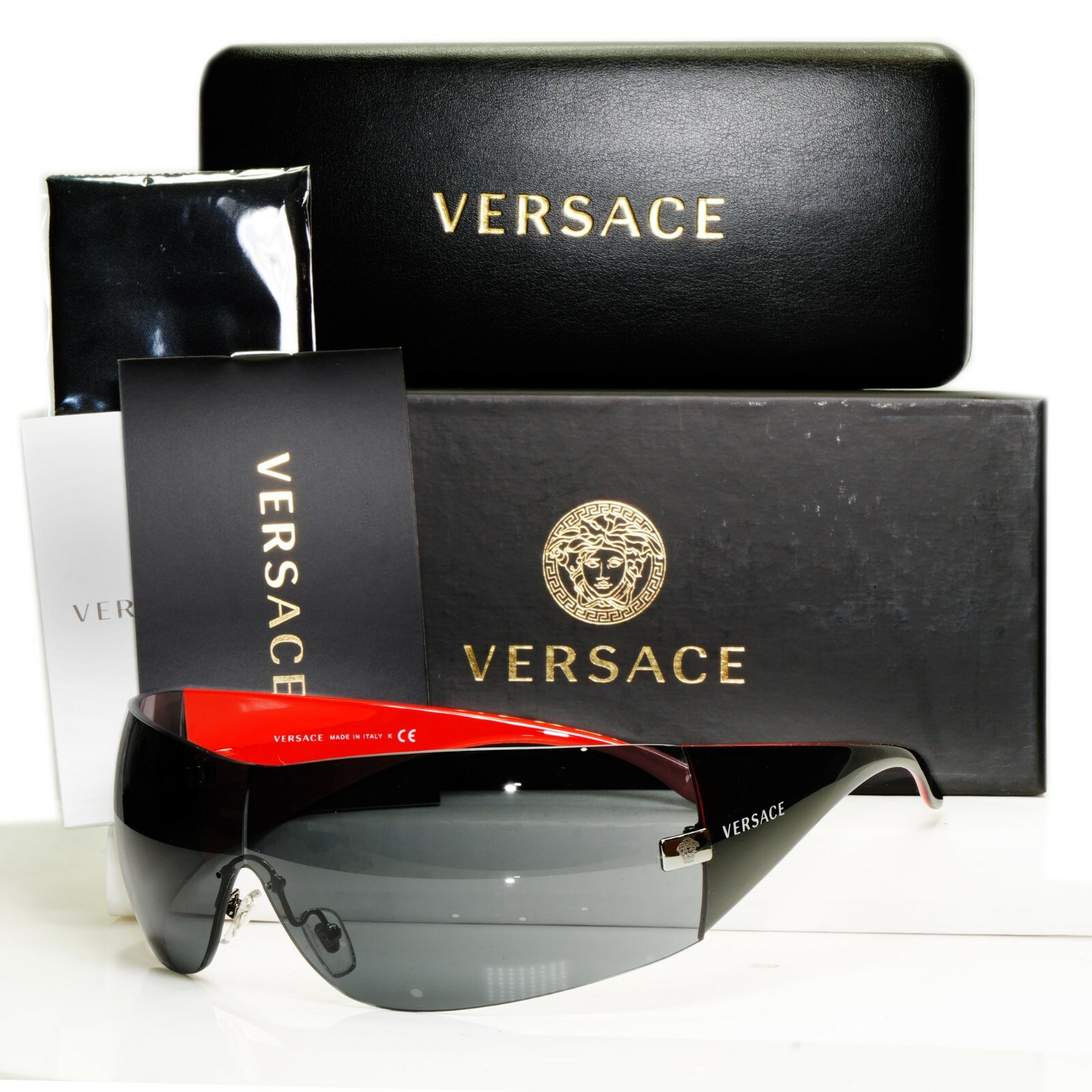 Authentic Versace Sunglasses Black Shield Mens Womens Visor Ski 2054 1001/87