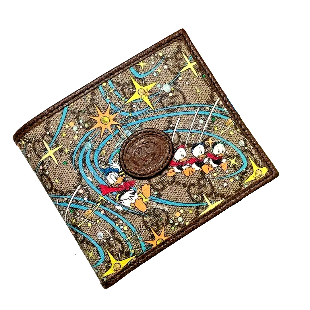 Unused GUCCI×Disney Folding Wallet GG Donald Duck with Box and Bag