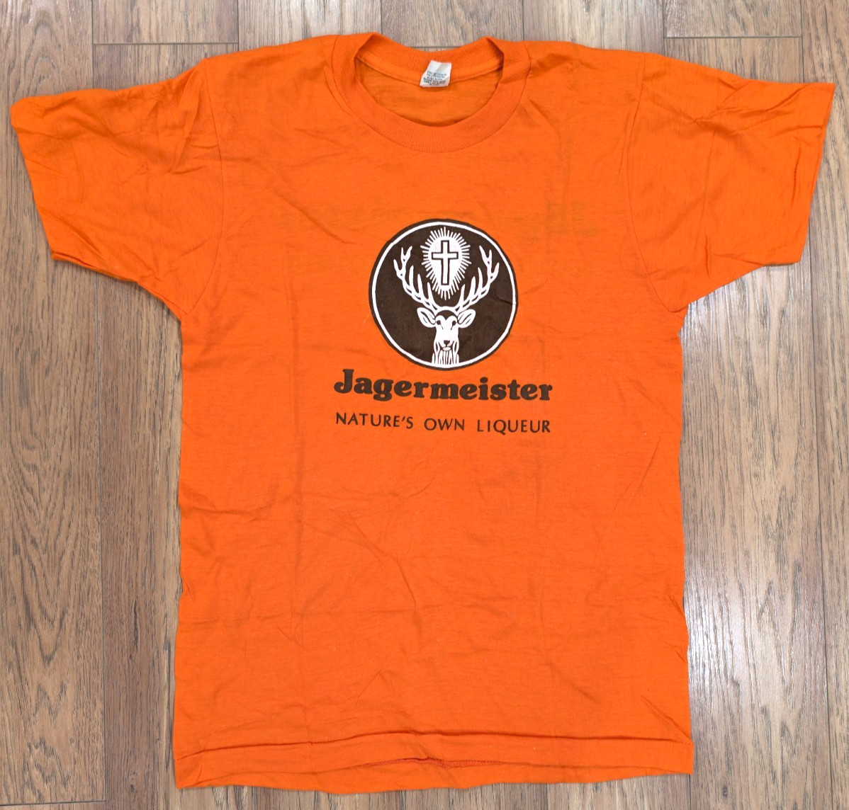Vintage Jagermeister Orange T-Shirt Screen Stars M Deadstock Made USA