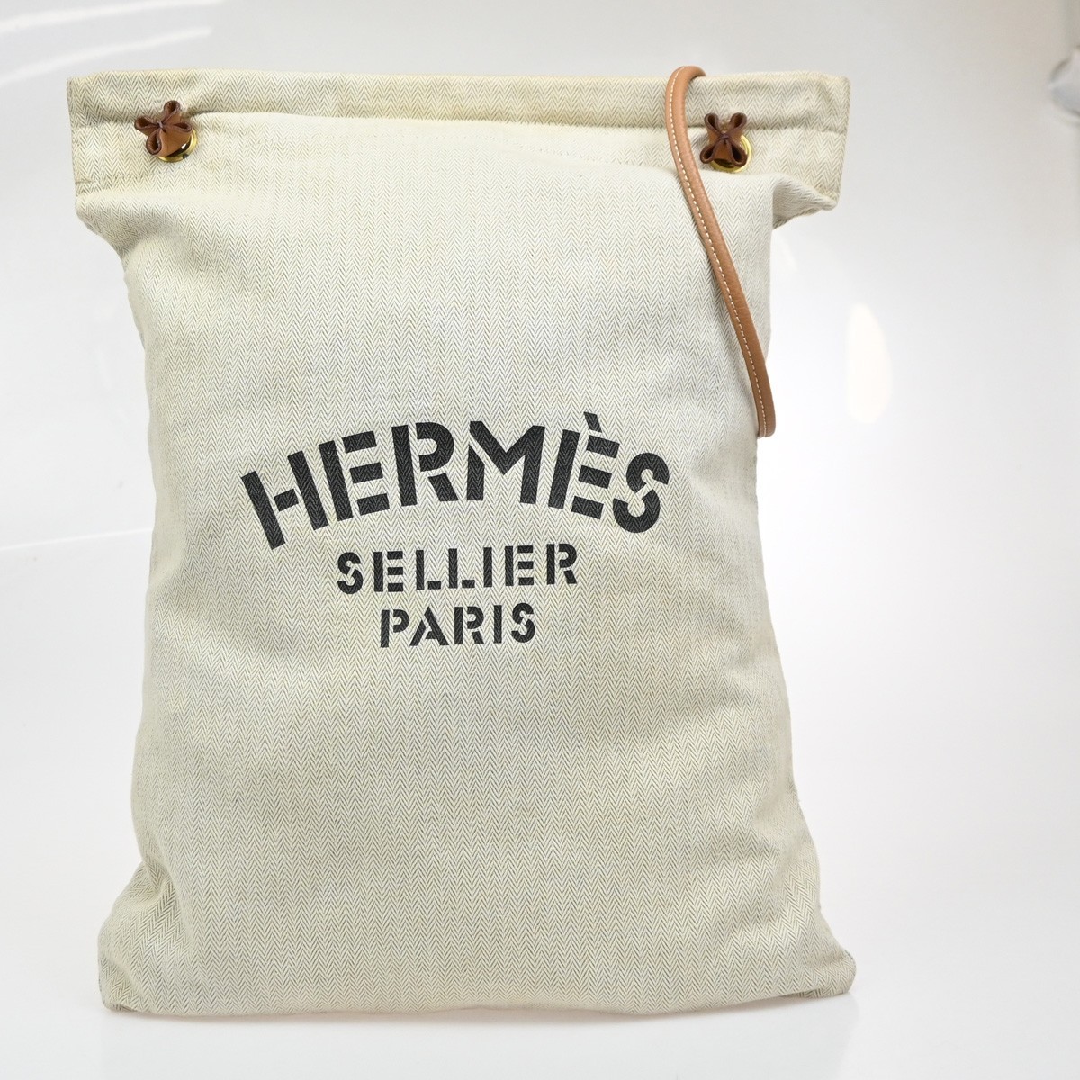 HERMES Aline Shoulder Bag Toile Chevrons 100% Cotton Leather WE France 80KE399