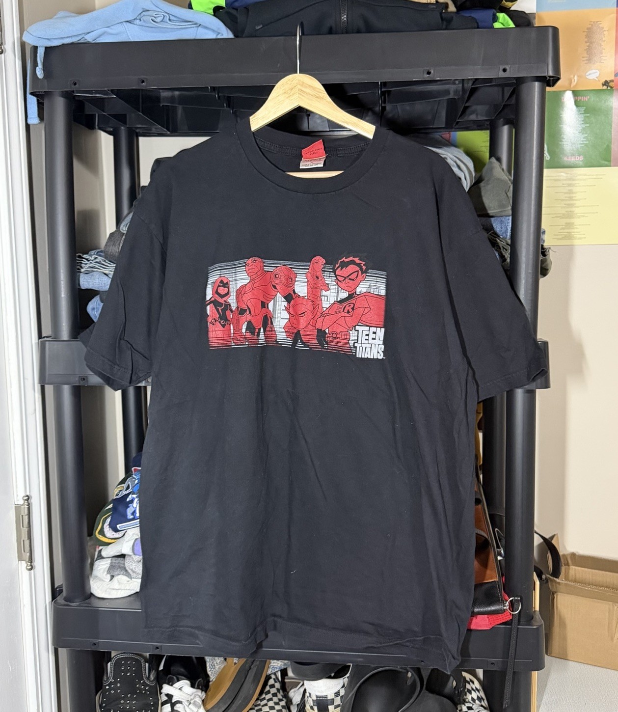 Vintage 90s Teen Titans Superhero Box Logo T Shirt Cartoon Network Size XL