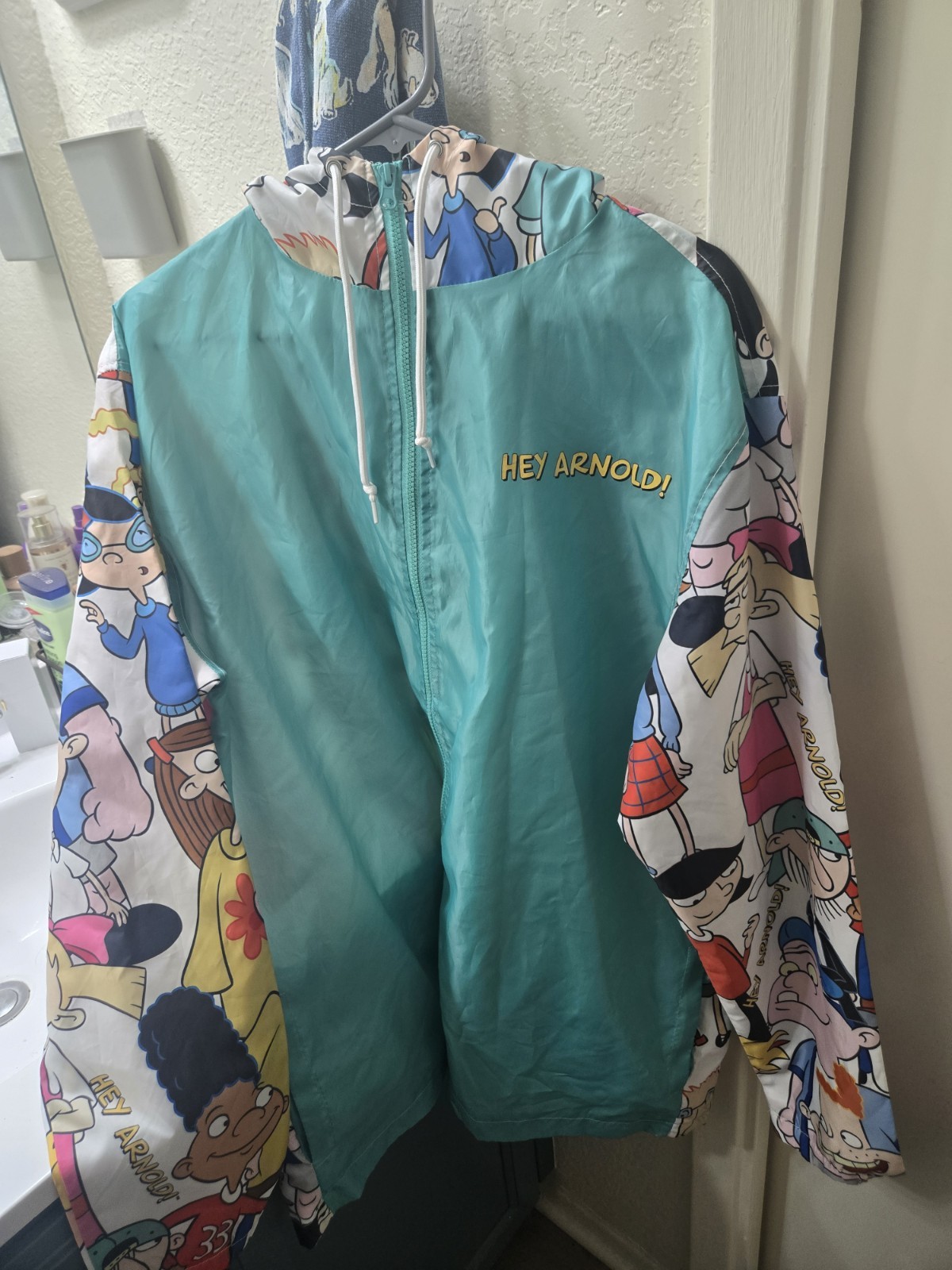 Nickelodeon Hey Arnold Cartoon 90s Full Zip Hooded Windbreaker Jacket L