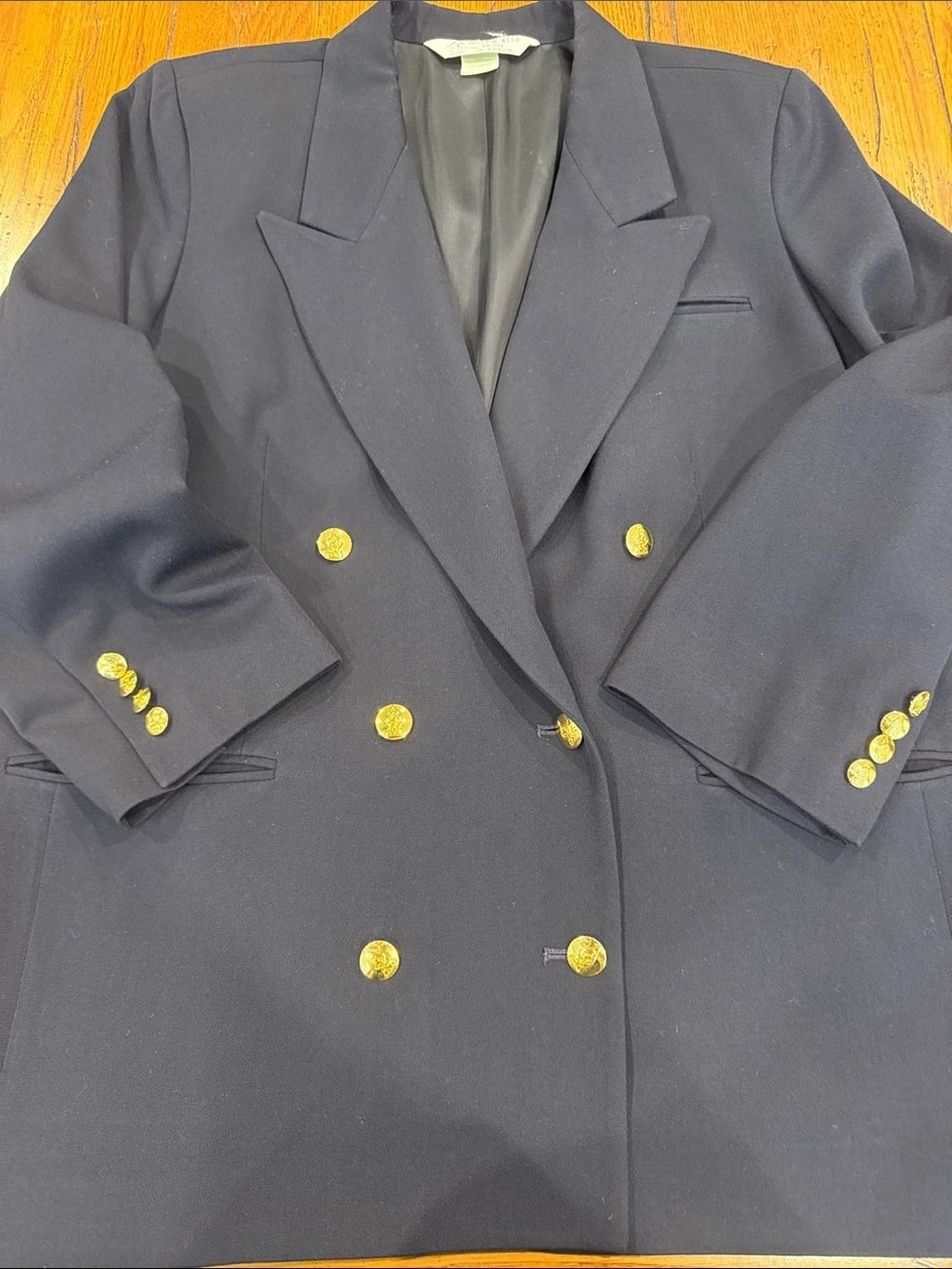 ✨ VTG Austin Reed Women\'s Dark Navy Double-Breasted Wool Blazer Gold Buttons 16