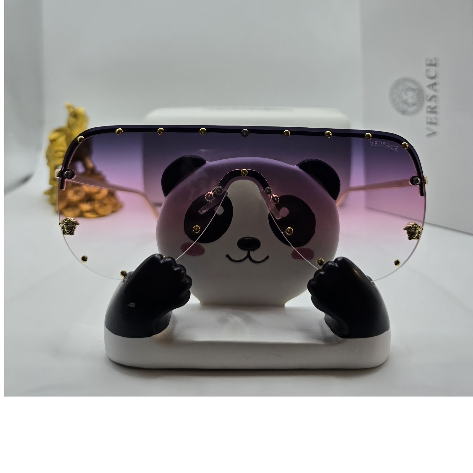 Versace Women’s Gianni Versace Signature Rimless Shield Sunglasses Gold Purple