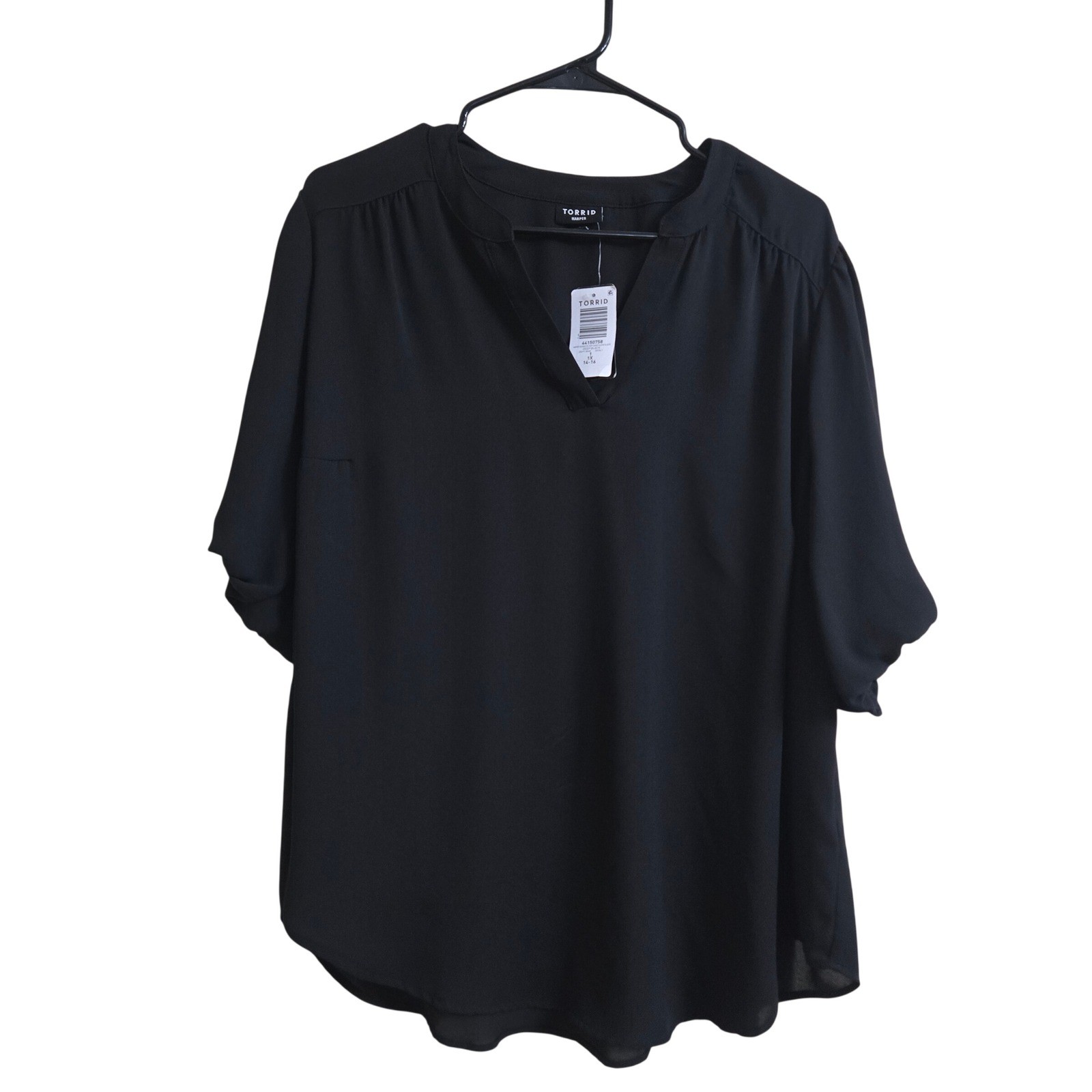 Torrid Harper Georgette Puff Short Sleeve Blouse Size 1 1X 14-16 Black New plus