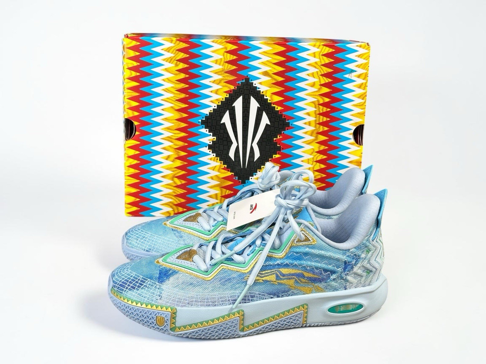 ANTA Kai 2 Klay Basketball Sneakers Men\'s Size US 9.5 Shoes Blue/Gold/Green Box