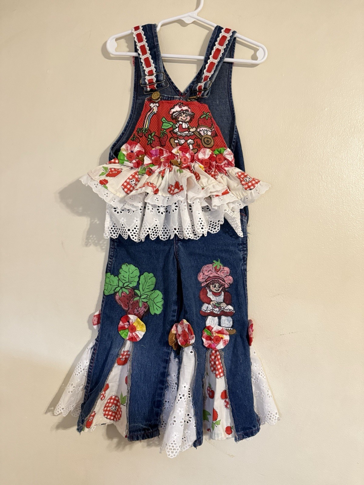 Vintage Liberty Overalls Hand Painted Strawberry Shortcake Toddler Girls 3T