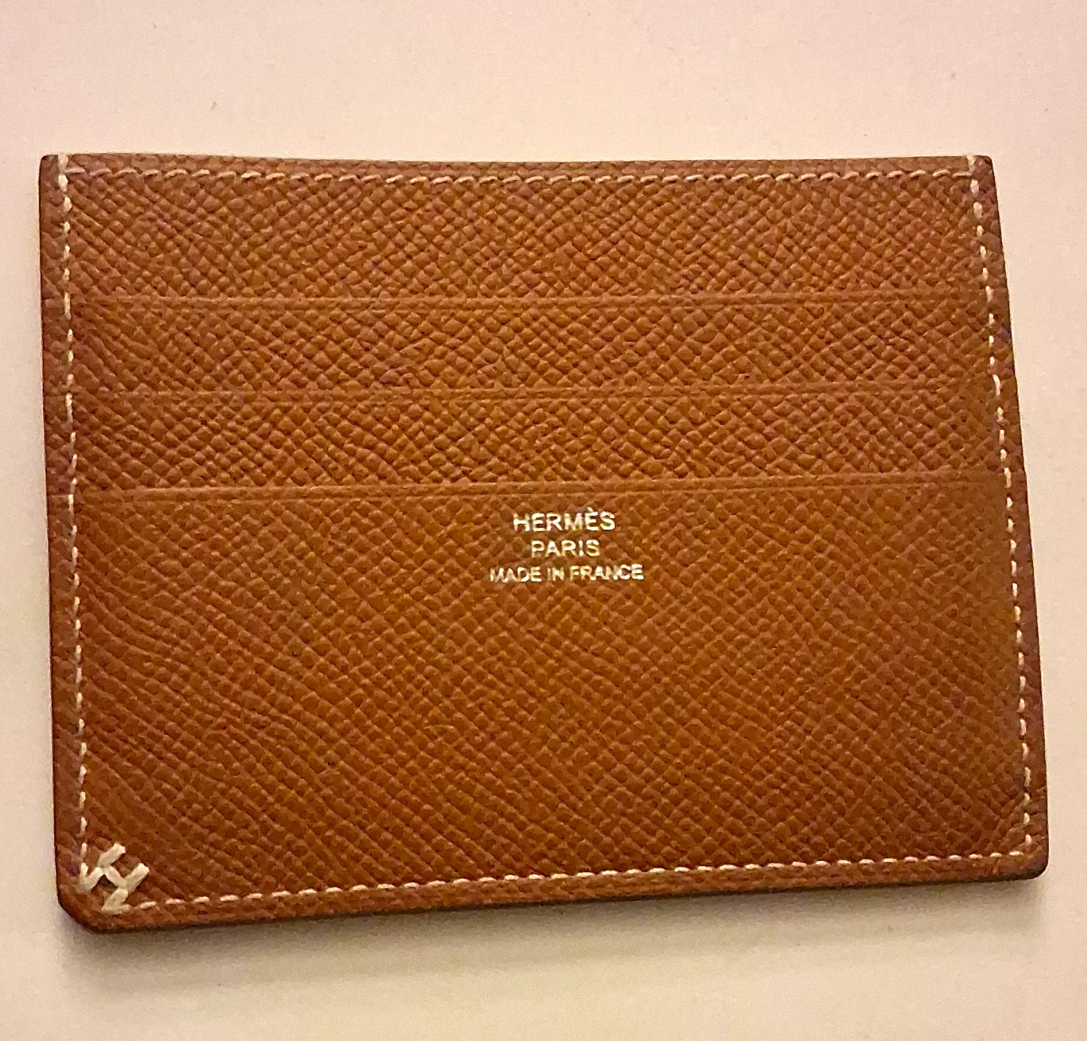 HERMÈS Paris Made in France Men\'s Brown Leather Solid Card Holder ID Case