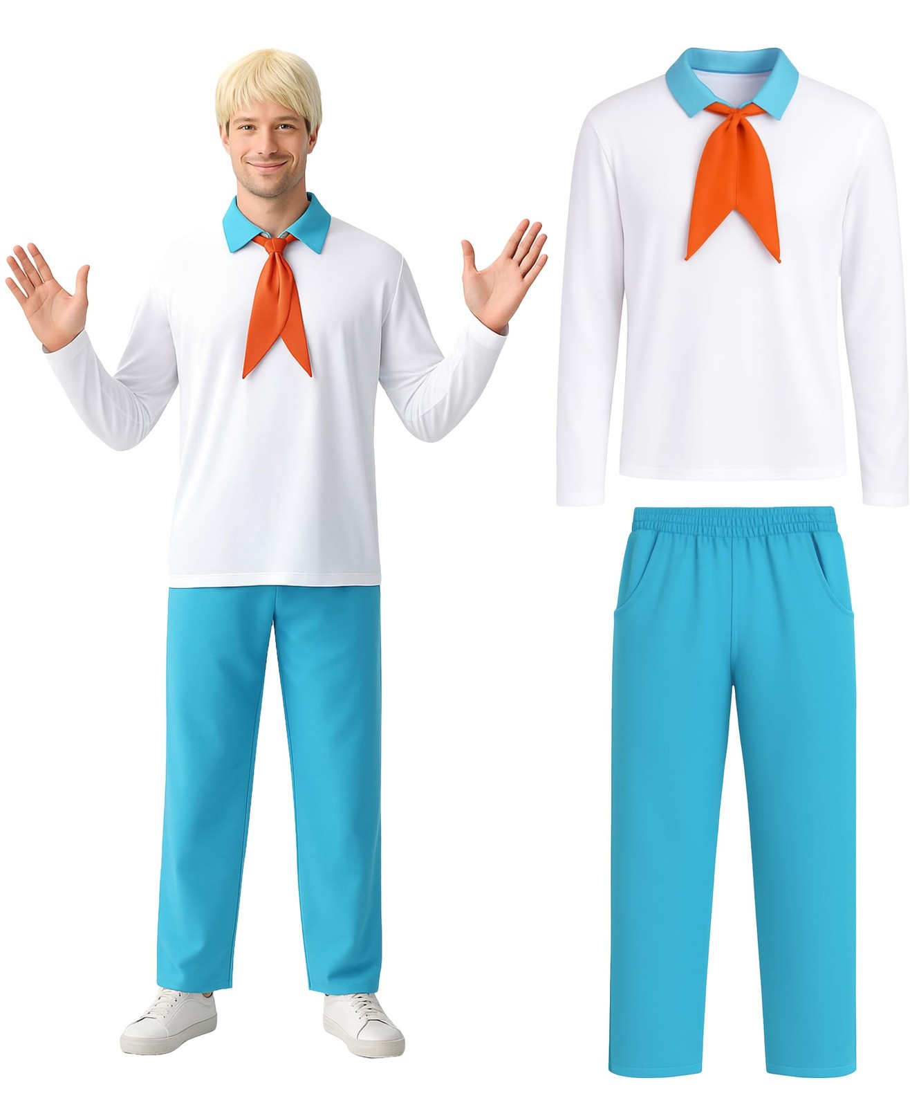 Men\'s Halloween Costume Set - White Shirt, Pants & Blonde Wig for Costume Par...