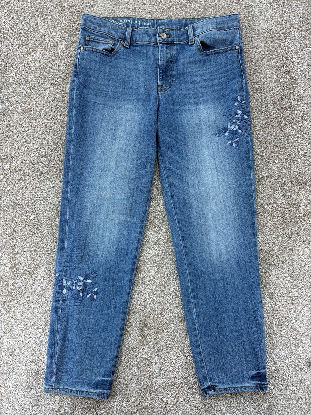 Talbots Flawless Girlfriend Ankle Jeans Women\'s 8 Blue Floral Light Wash Stretch