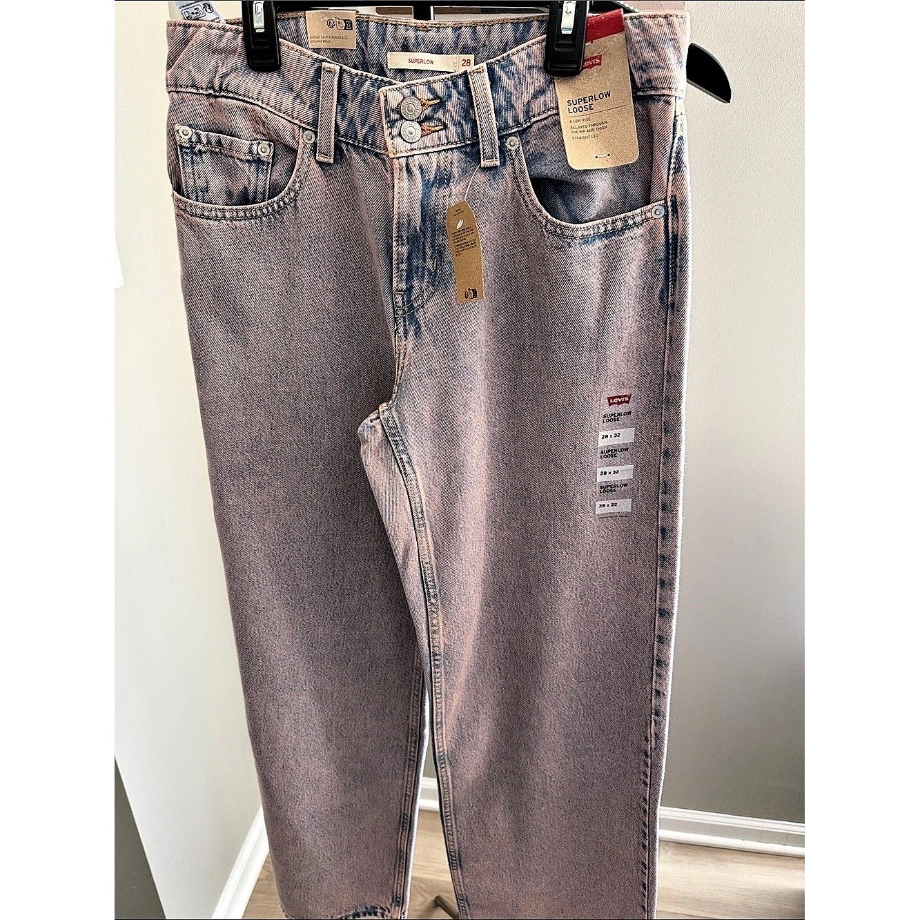 Levi\'s Superlow Loose Jeans Straight Leg Pink Waist 28