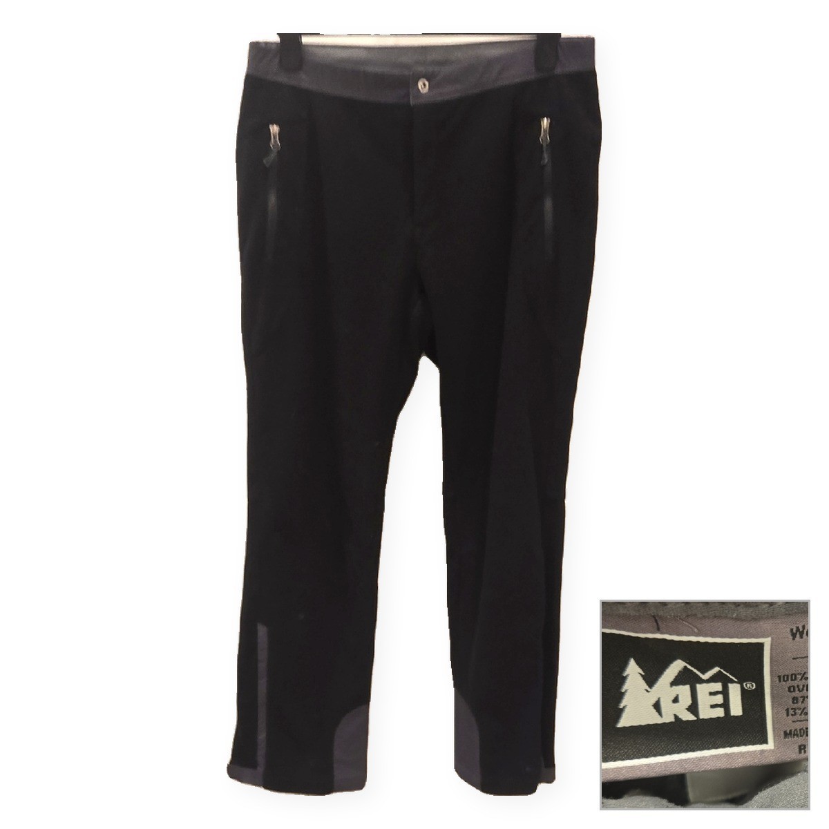 REI Womens Fleece Pants L Black Gray Zip Pockets Leg Zips Outdoor Hiking
