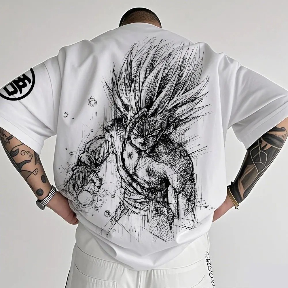 Dragon Ball Anime T Shirt Men\'s Double Sided Print Loose Casual Short Sleeve