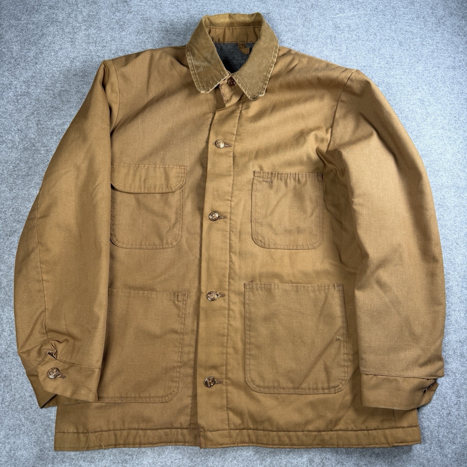 Vintage 70s Wrangler Blue Bell Tan Canvas Blanket Lined Chore Coat Jacket Size L