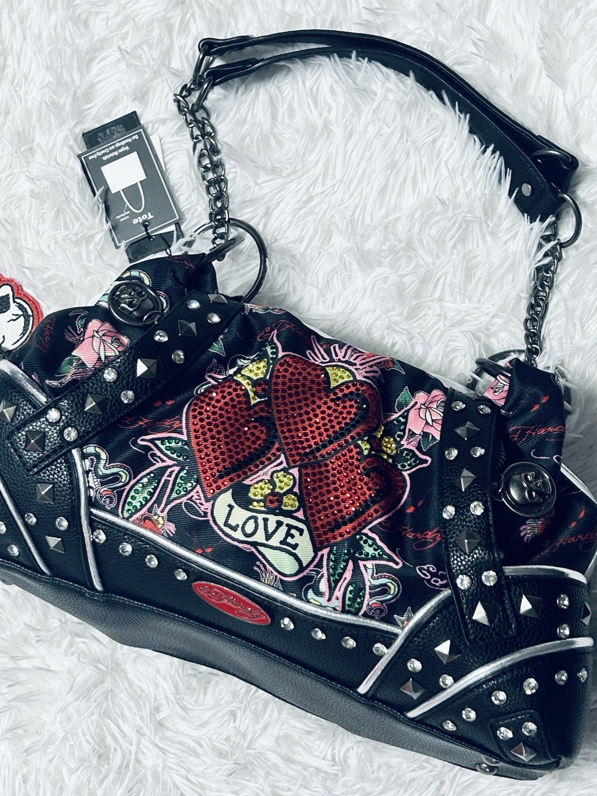 NWT Ed Hardy Love Hearts Rhinestone Studded Y2K Shoulder Bag