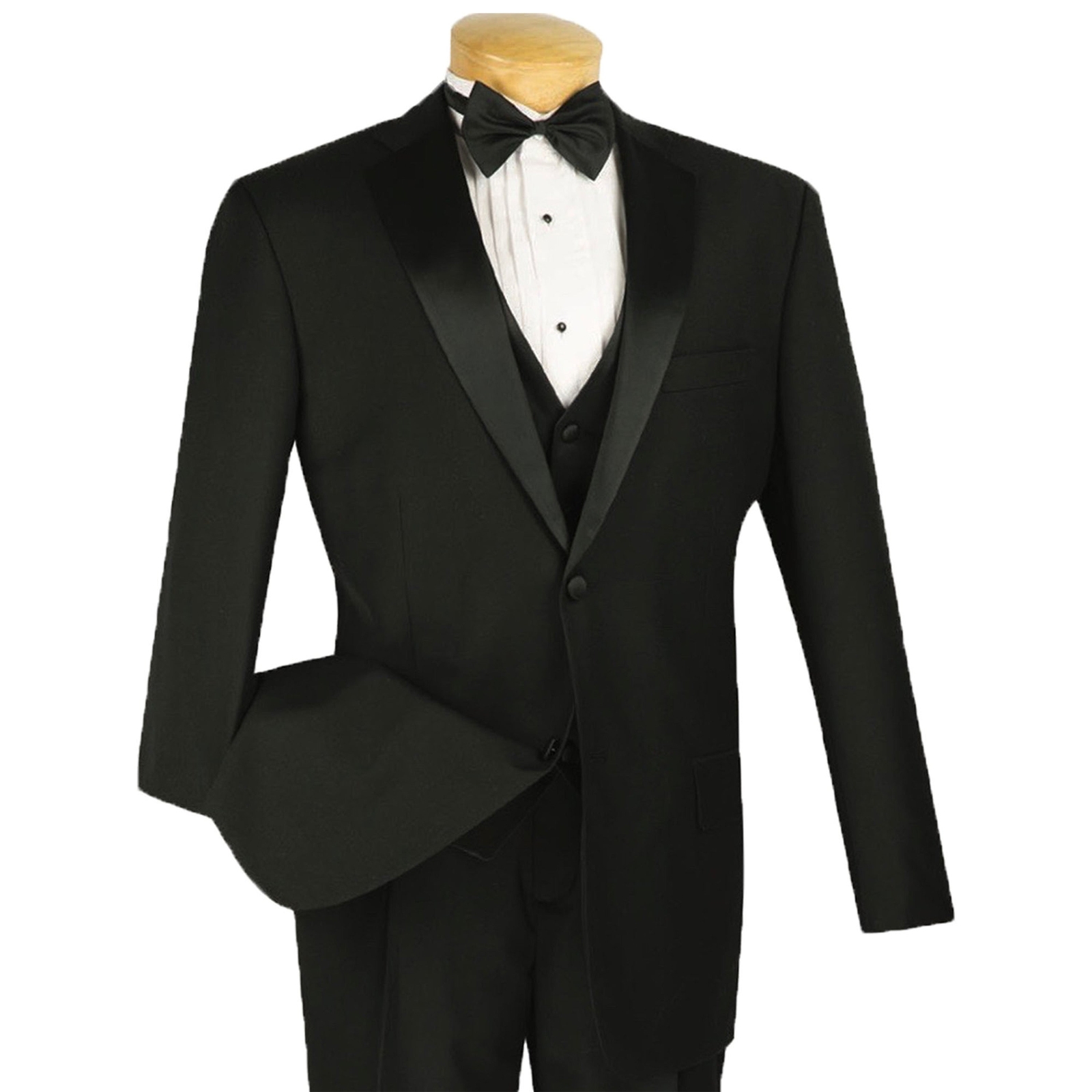 BIG & TALL Men's Black 4pc Tuxedo w/ Sateen Lapel, Trim, Adj Waist & Bow Tie NWT