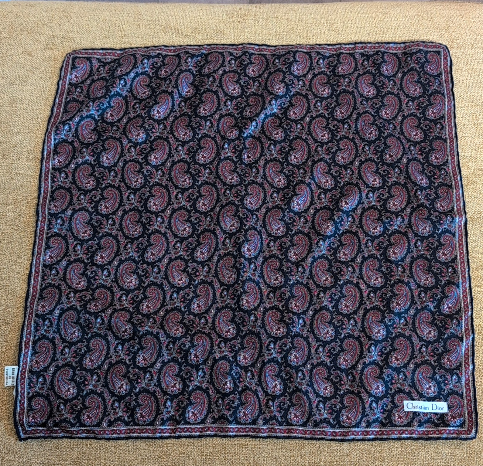 Christian Dior Silk Paisley Pocket Square Hand Rolled With Tags