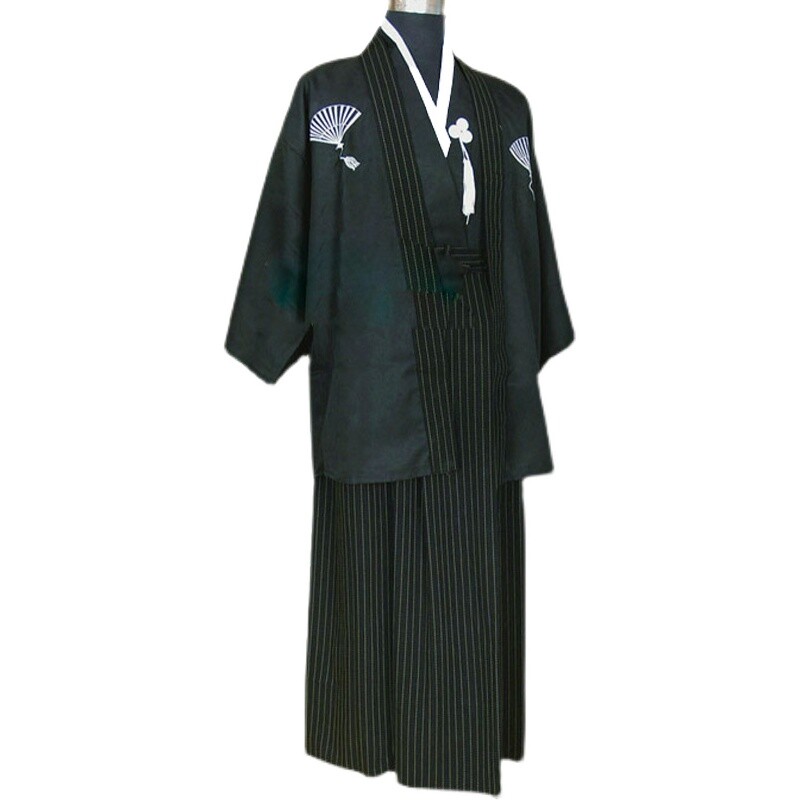 Traditional Japanese Kimono Samurai Cosplay Performance Costumes Workwear Black