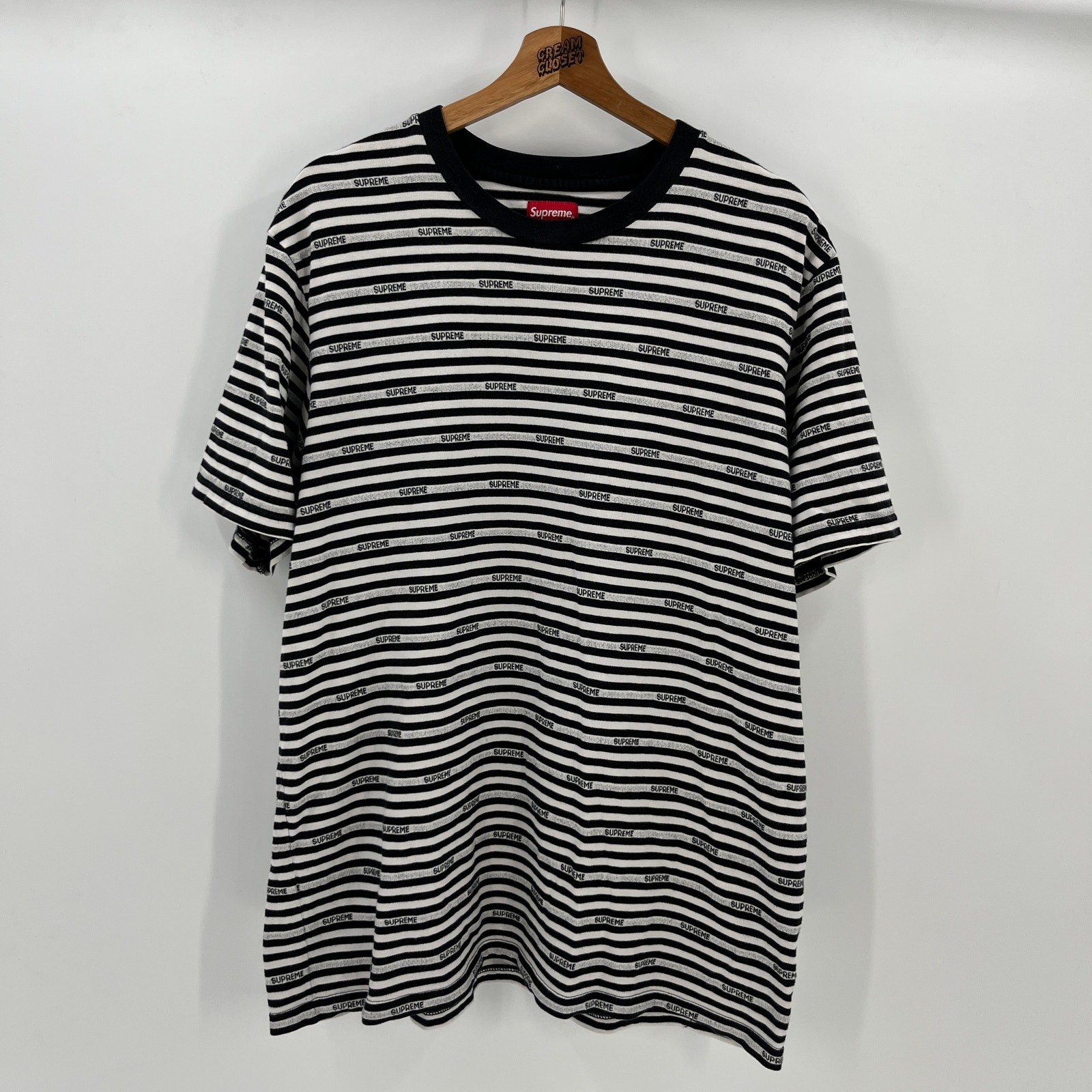SS19 2019 Supreme Logo Stripe S/S Top Tee in Black XL