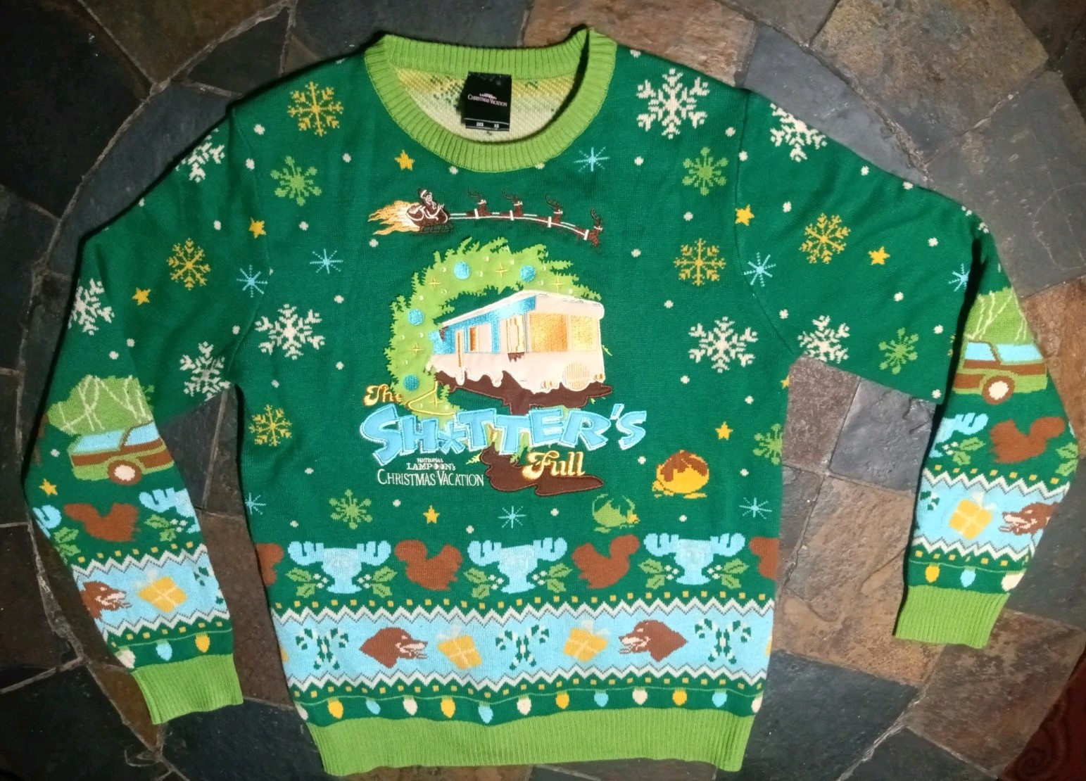 Christmas Vacation Sh*tters Full Adult Numskull Long Sleeve Sweater Green 2XS
