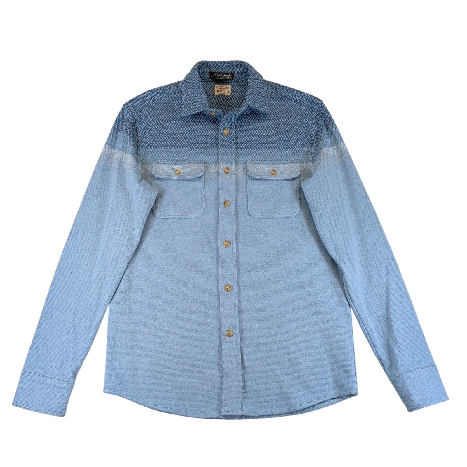 Faherty The Legend Sweater Shirt Mens XS Blue Chevron Knit Button Up MXC0002-KCO