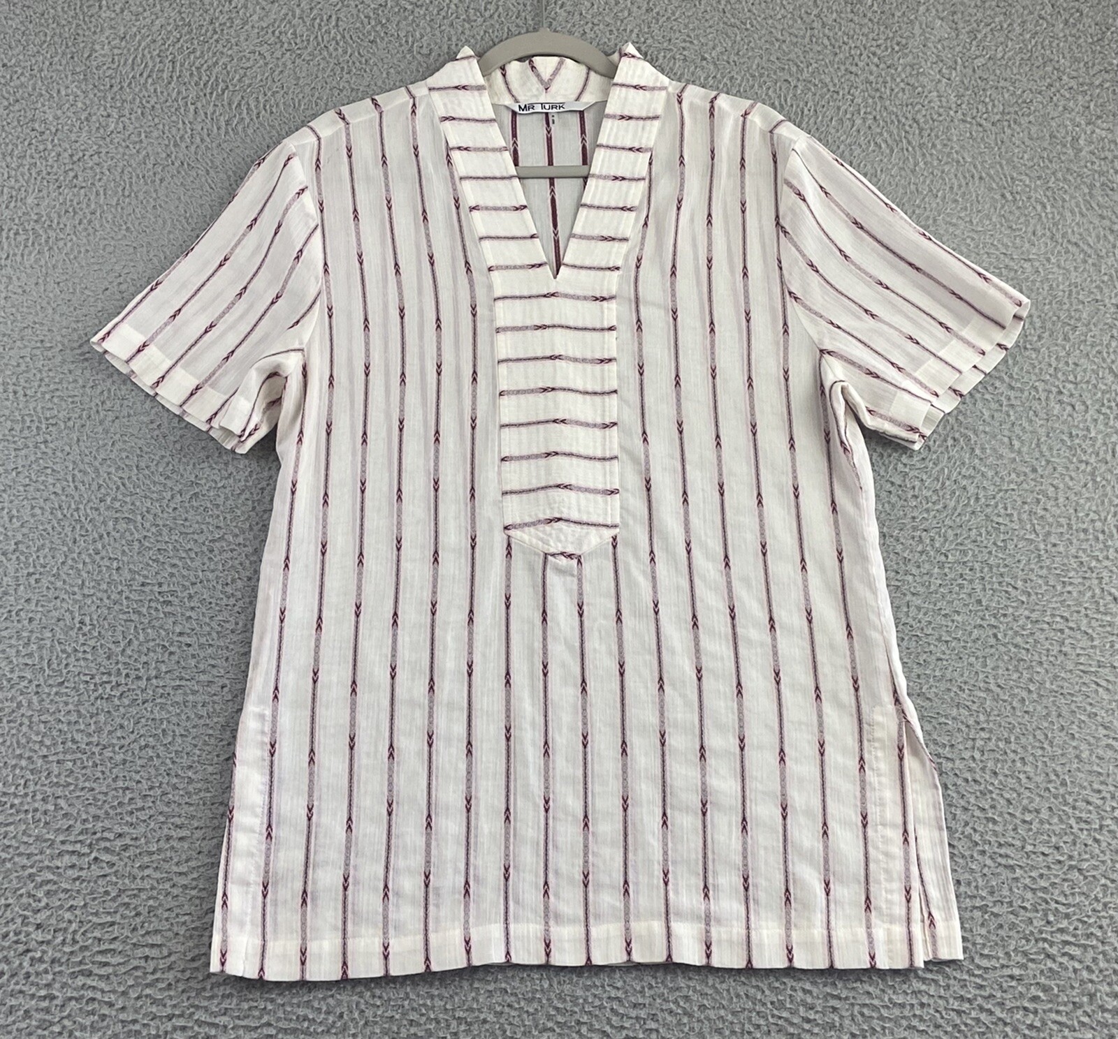 MR TURK Pink Red White 100% Cotton Short Sleeve Retro Mid-Century Shirt Small S