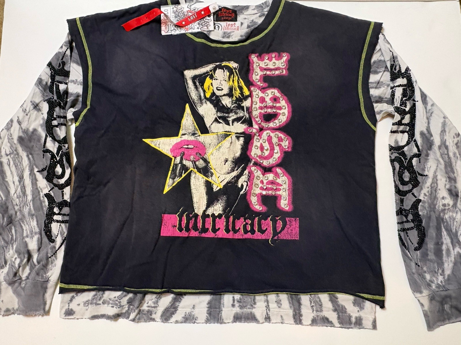 Lost Intricacy Midnight Empire 429/550 Rhinestone Layered Shirt XL NWT