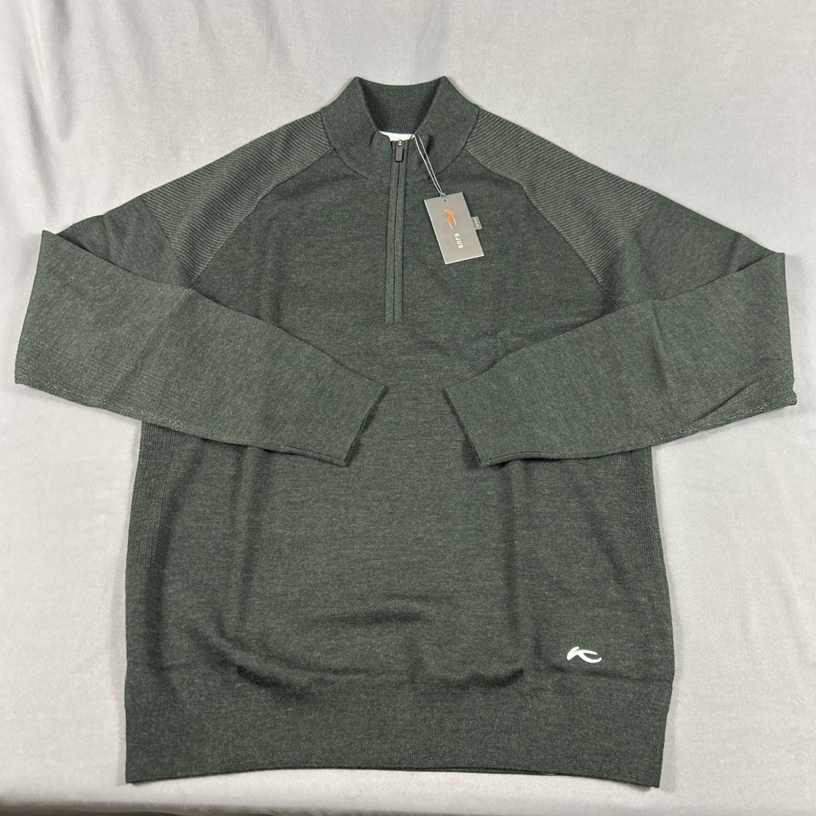 KJUS Golf Pullover Kulum Half Zip Large Dark Olive Wool Polyamide MSRP $279