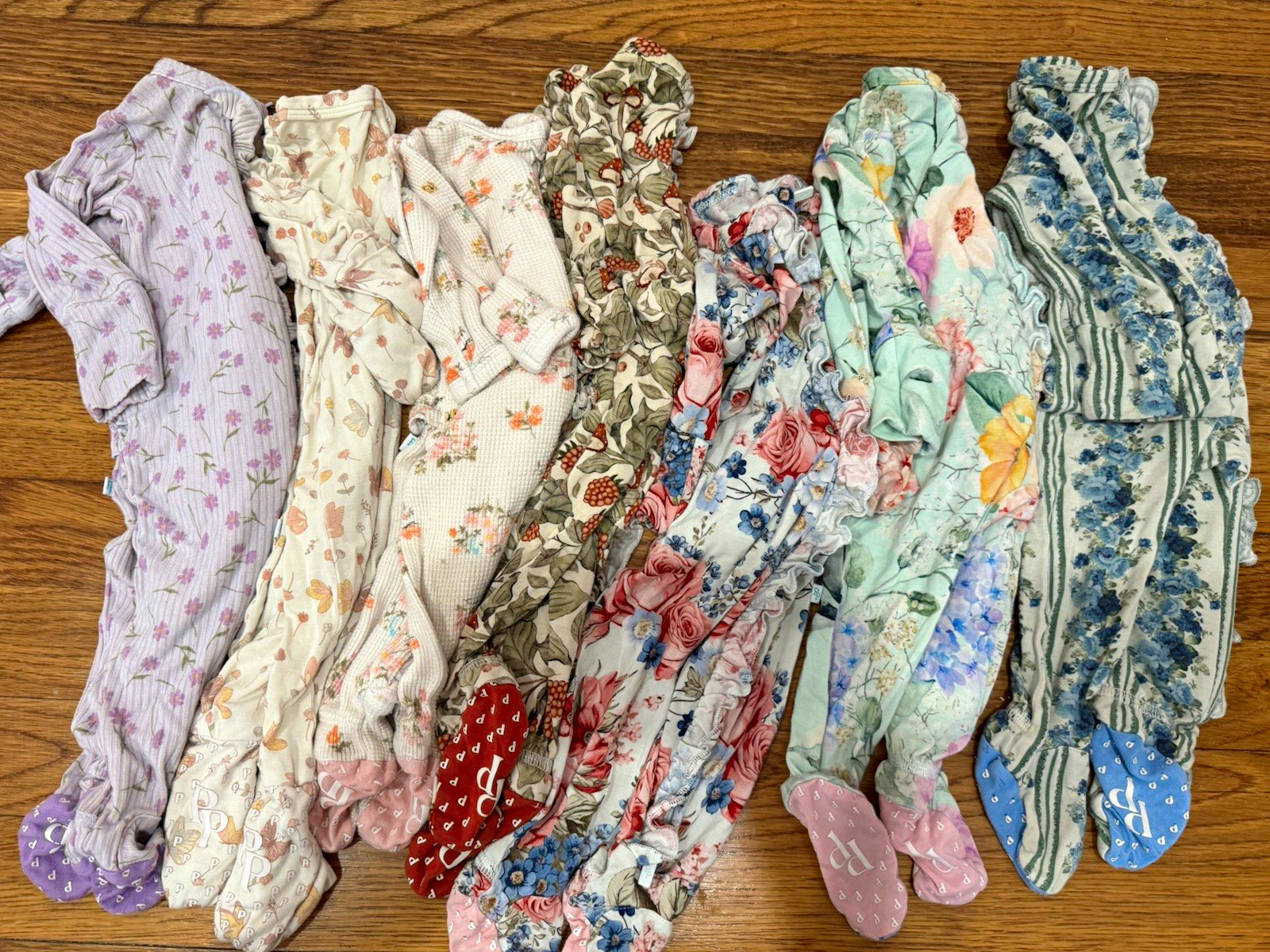 Posh Peanut Newborn Bamboo Floral Zip Footed One-Piece Sleepers Lot of 7