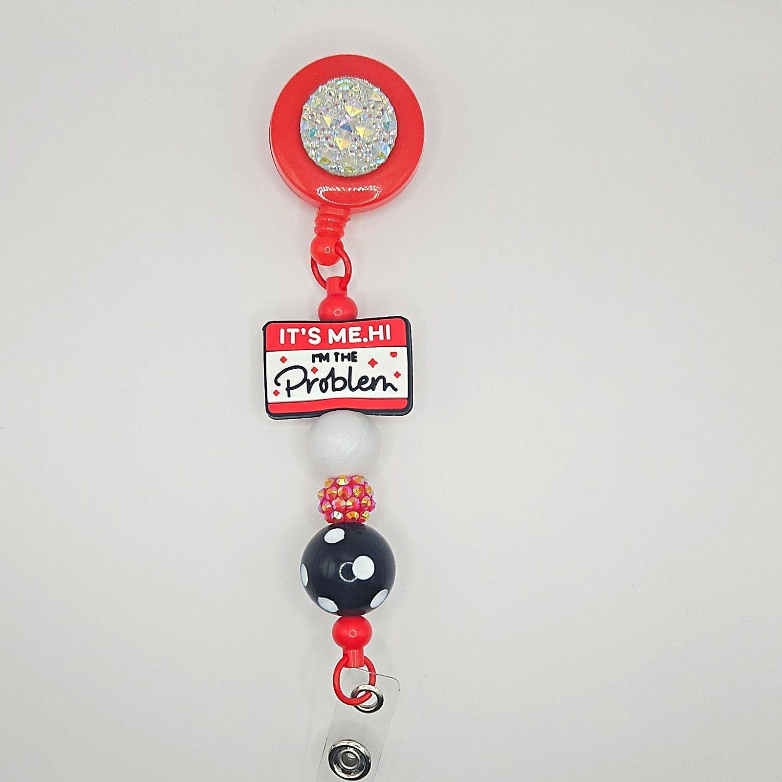 Retractable Badge Reel ID Lanyard Beaded Polka Dot \