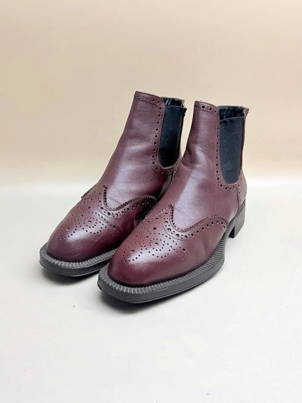 Prada Brogue Chelsea Ankle Boots Burgundy EU 38