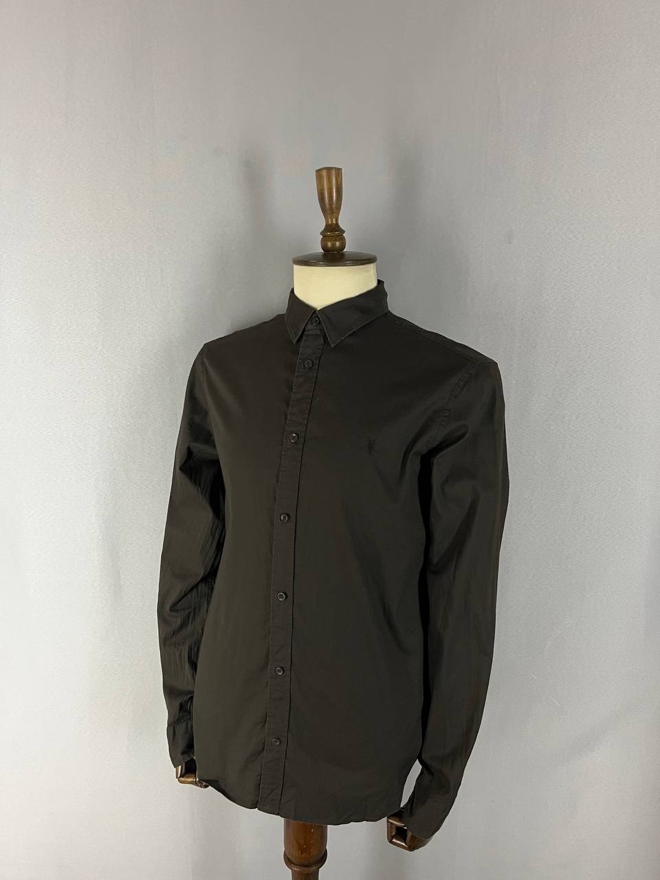 Allsaints Mens Casual Shirt Size L Brown Cotton Long Sleeve Button Up
