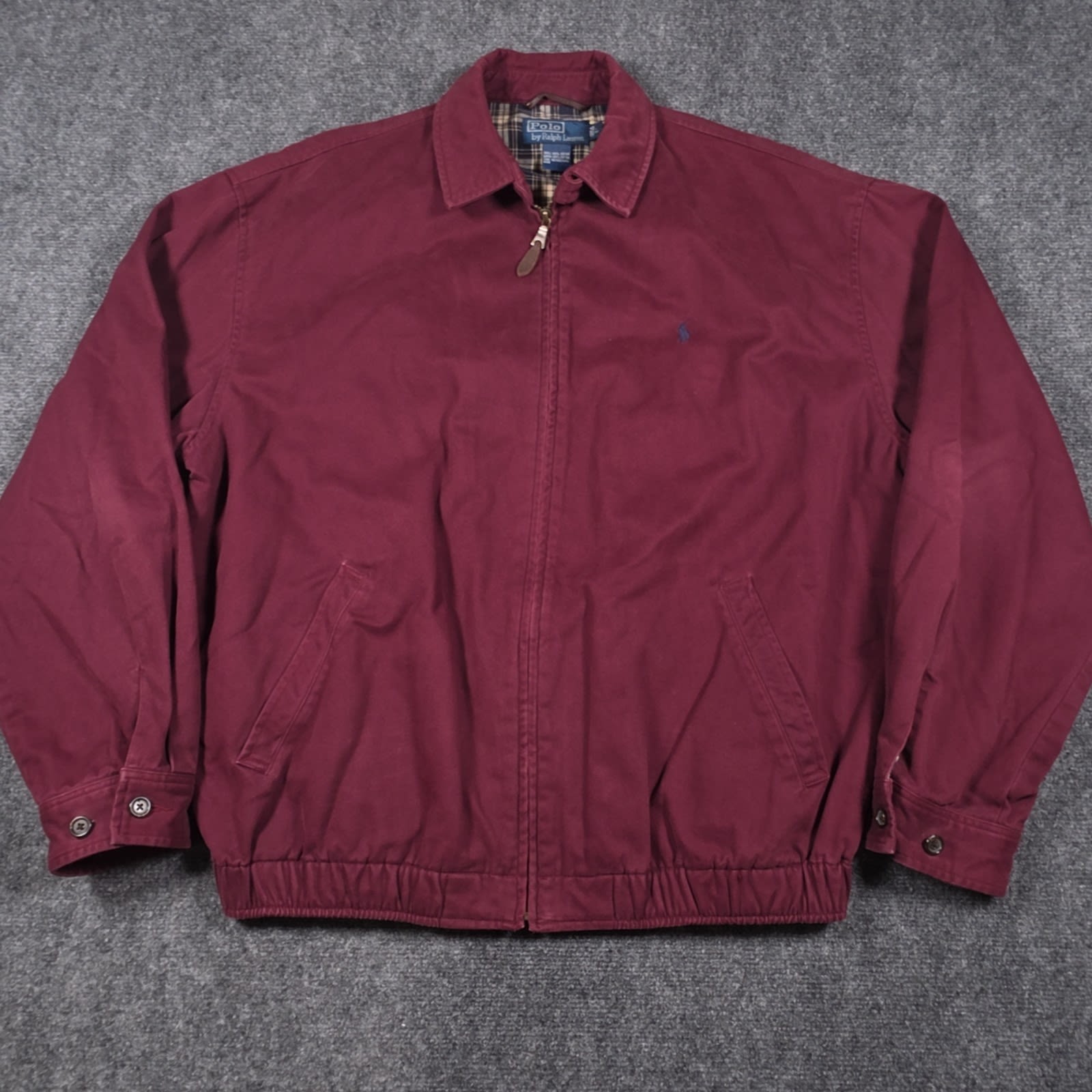 VTG Polo Ralph Lauren Harrington Jacket Mens L Maroon Plaid Lined Full Zip